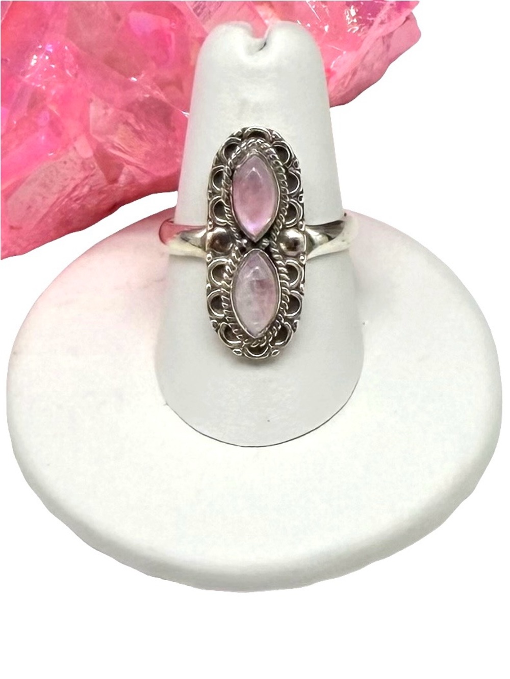 Pink Flash Rainbow Moonstone Ring Size 8 Solid 925 Sterling Silver